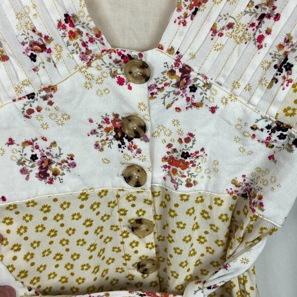 Free People Wonderland Mini Dress Button Down Tie Waist Floral Size XS Bohemian - Picture 9 of 16